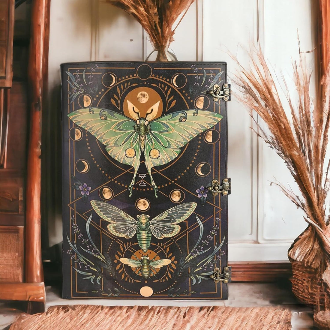 TUZECH Book of Spells Leather Bound Luna Moths Journal Deckle Edge Paper Grimoire Morpho Printed Diary Notebook Spiral Gothic Notebook Antique Vintage Book for Men and Women (The Butterfly)