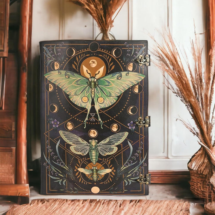 TUZECH Book of Spells Leather Bound Luna Moths Journal Deckle Edge Paper Grimoire Morpho Printed Diary Notebook Spiral Gothic Notebook Antique Vintage Book for Men and Women (The Butterfly)