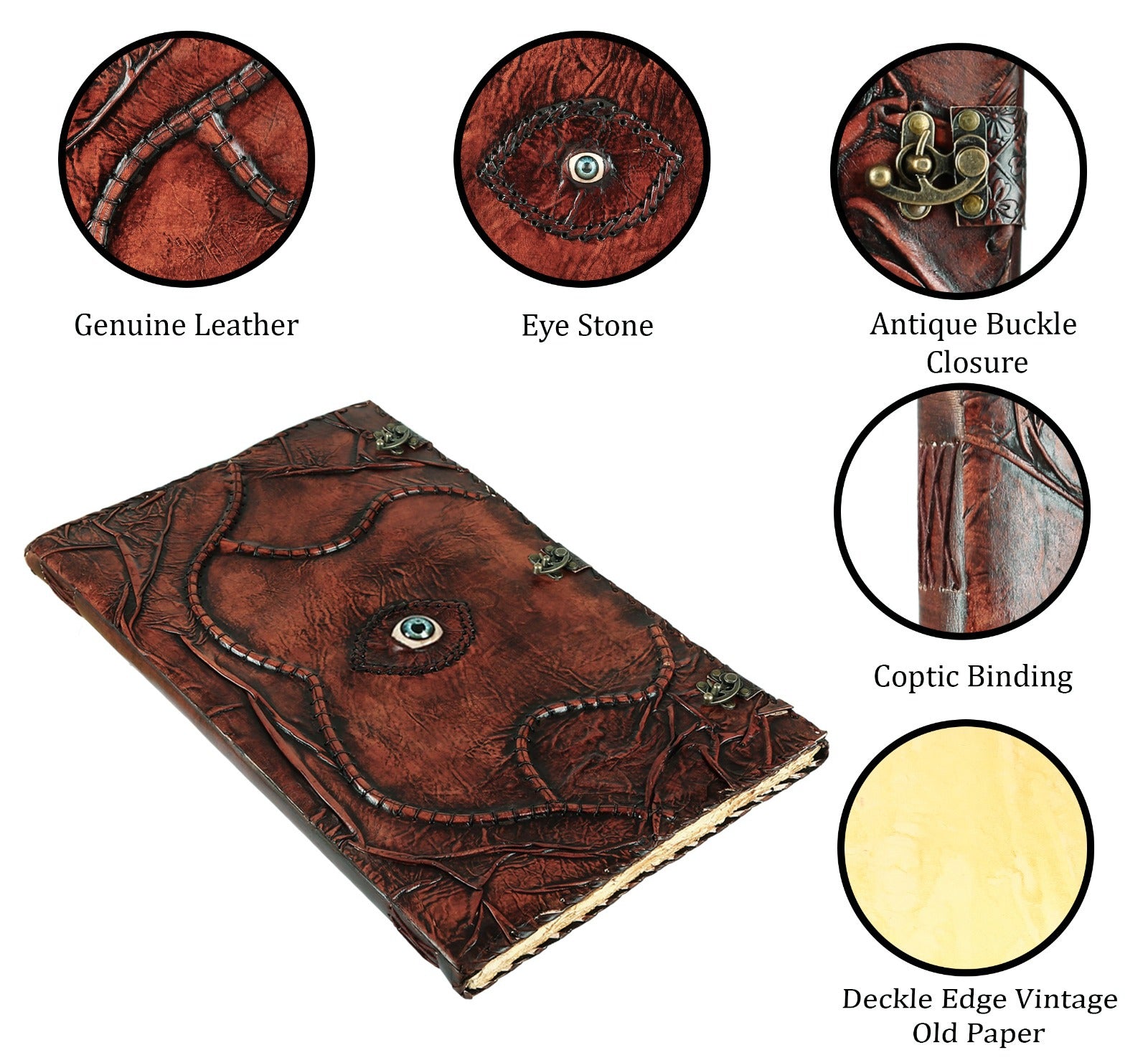 Hocus Pocus Spell Book | Handmade Leather Grimoire Journal with Lock | Third Eye Witchcraft Book of Spells | Vintage Book of Shadows | 22" Inch Witch Antique Notebook