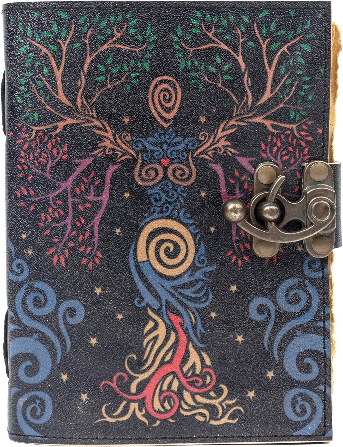 TUZECH Book of Spells Leather Bound Journal Deckle Edge Paper Grimoire Printed Diary Third Eye Notebook Spiral Gothic Notebook Antique Vintage Book for Men and Women