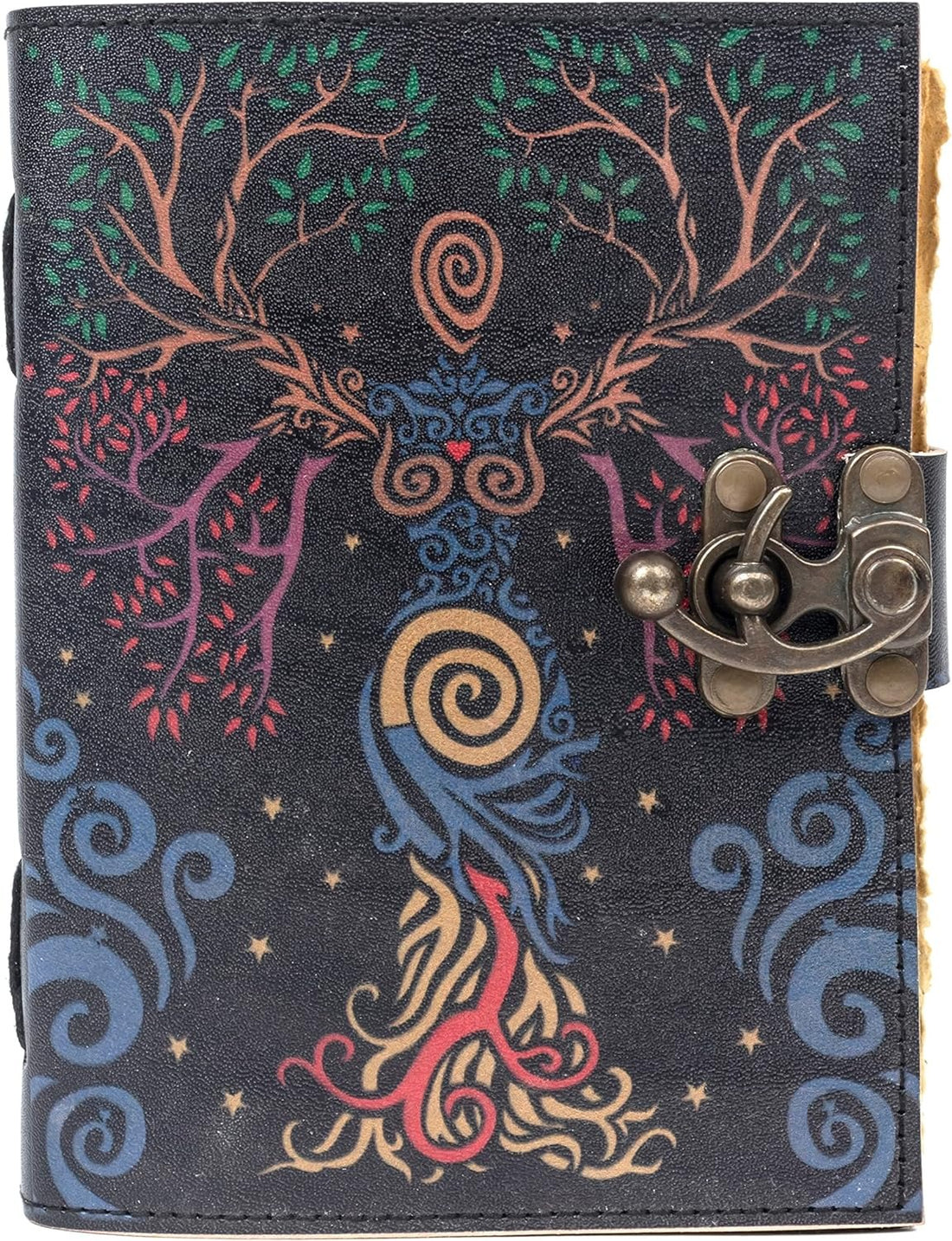 TUZECH Book of Spells Leather Bound Journal Deckle Edge Paper Grimoire Printed Diary Third Eye Notebook Spiral Gothic Notebook Antique Vintage Book for Men and Women
