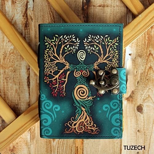 TUZECH Book of Spells Leather Bound Journal Deckle Edge Paper Grimoire Printed Diary Third Eye Notebook Spiral Gothic Notebook Antique Vintage Book for Men and Women