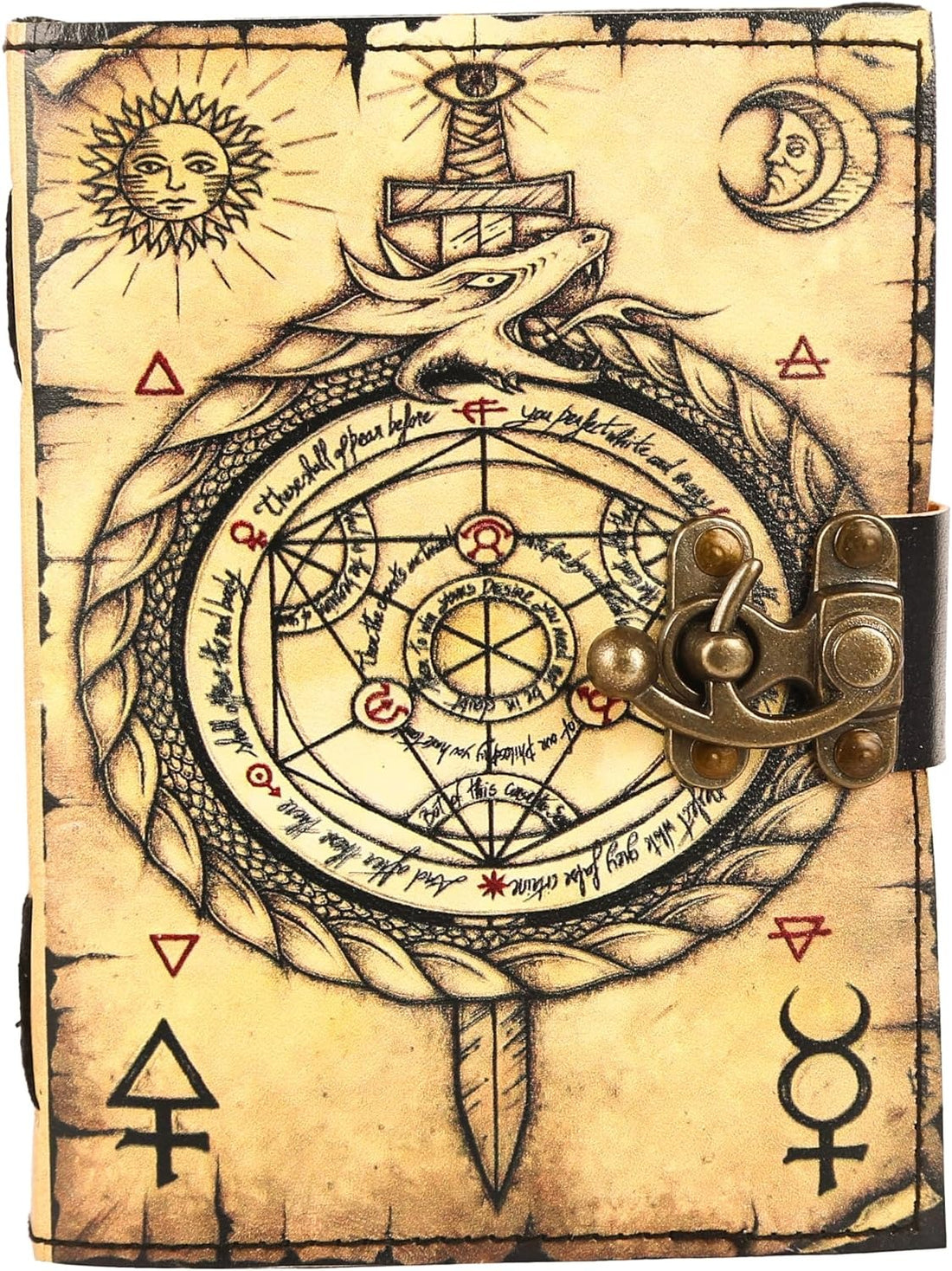 TUZECH Book of Spells Leather Bound Journal Deckle Edge Paper Grimoire Printed Diary Third Eye Notebook Spiral Gothic Notebook Antique Vintage Book for Men and Women