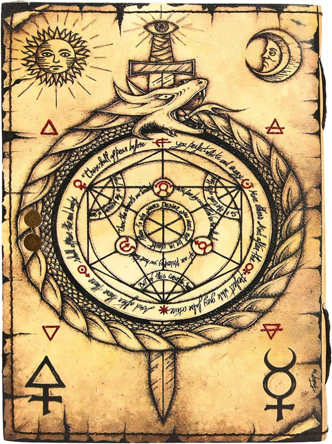 TUZECH Book of Spells Leather Bound Journal Deckle Edge Paper Grimoire Printed Diary Third Eye Notebook Spiral Gothic Notebook Antique Vintage Book for Men and Women