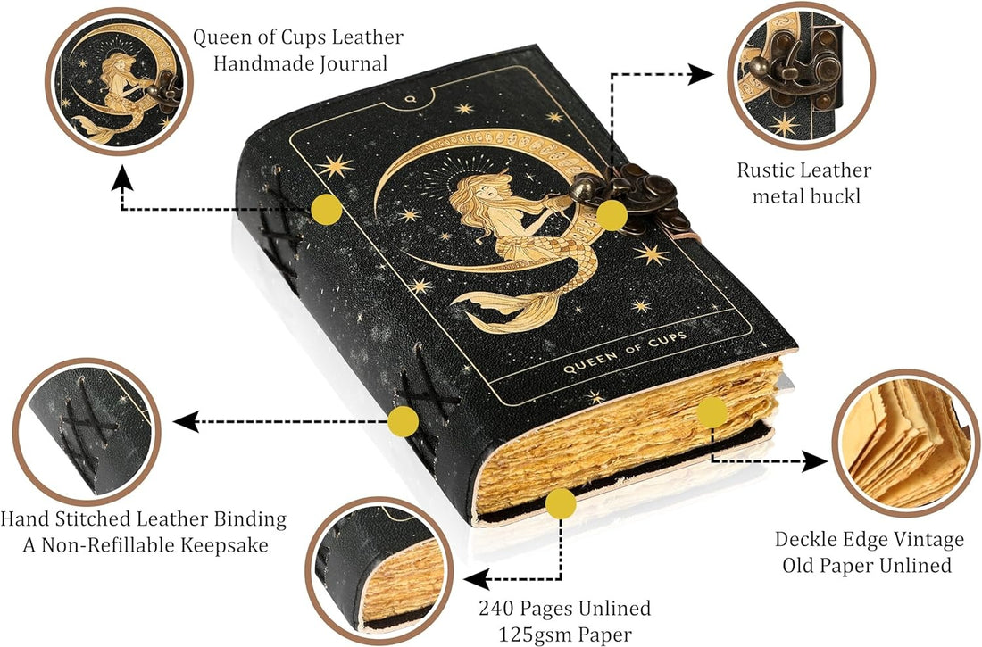 TUZECH Book of Spells Leather Bound Journal Deckle Edge Paper Grimoire Printed Diary Third Eye Notebook Spiral Gothic Notebook Antique Vintage Book for Men and Women