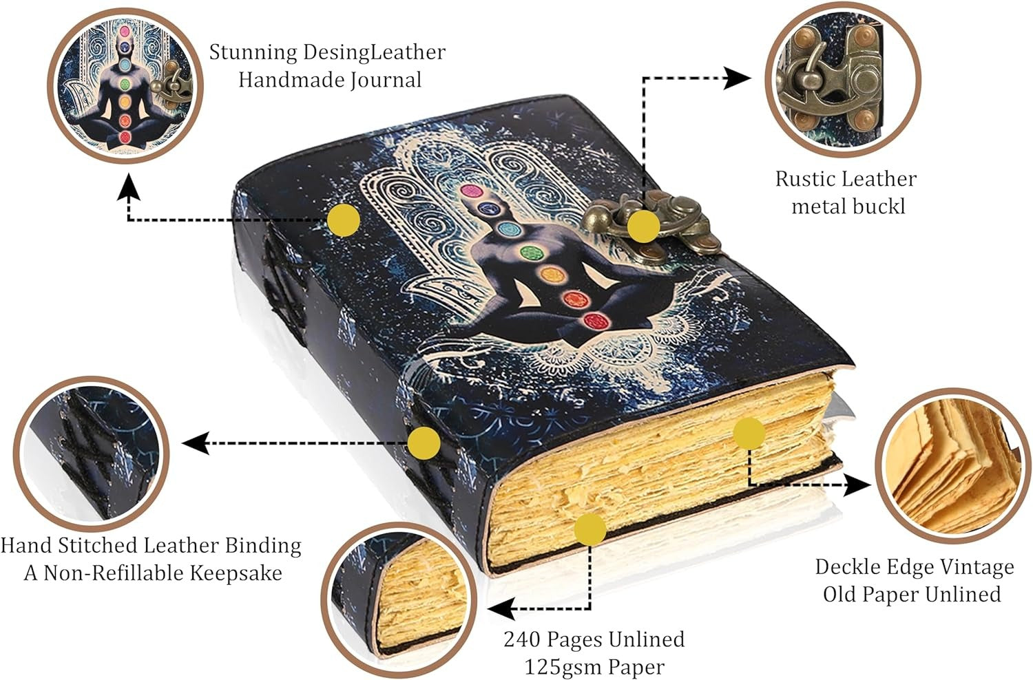 TUZECH Book of Spells Leather Bound Journal Deckle Edge Paper Grimoire Printed Diary Third Eye Notebook Spiral Gothic Notebook Antique Vintage Book for Men and Women