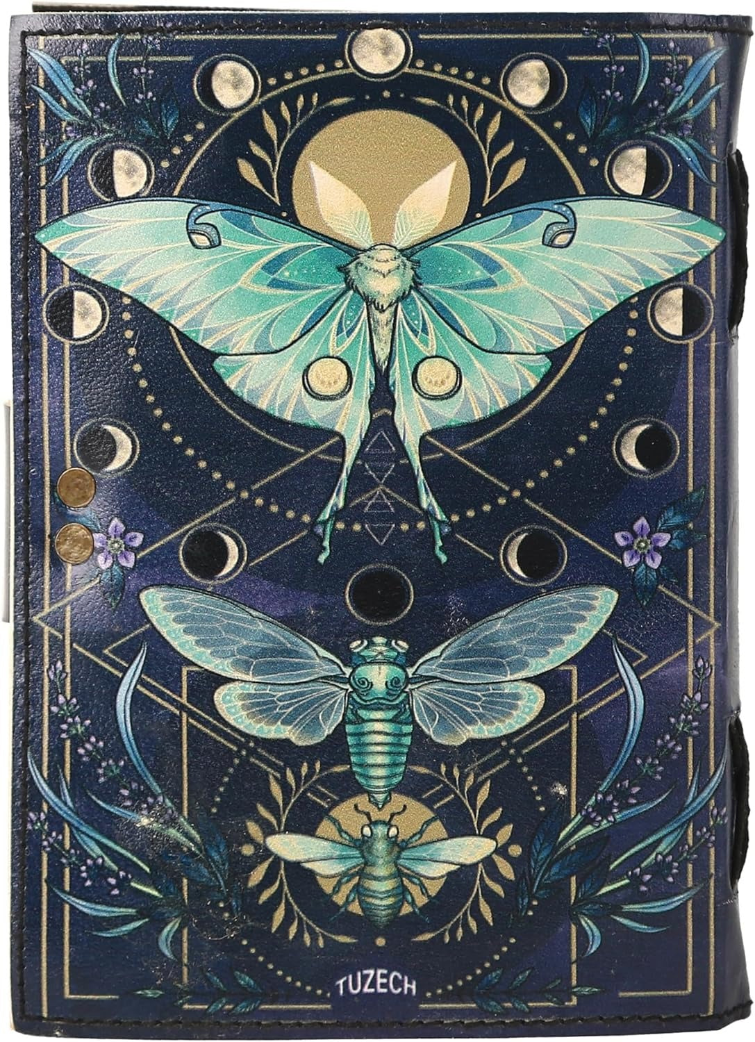 TUZECH Book of Spells Leather Bound Journal Deckle Edge Paper Grimoire Printed Diary Third Eye Notebook Spiral Gothic Notebook Antique Vintage Book for Men and Women