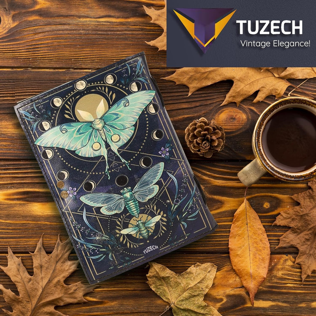 TUZECH Book of Spells Leather Bound Journal Deckle Edge Paper Grimoire Printed Diary Third Eye Notebook Spiral Gothic Notebook Antique Vintage Book for Men and Women