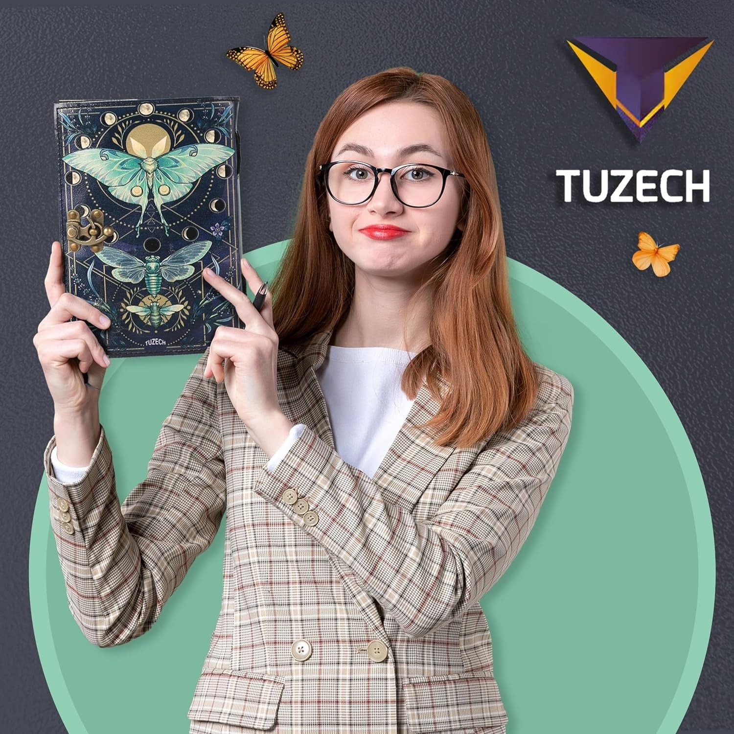 TUZECH Book of Spells Leather Bound Journal Deckle Edge Paper Grimoire Printed Diary Third Eye Notebook Spiral Gothic Notebook Antique Vintage Book for Men and Women