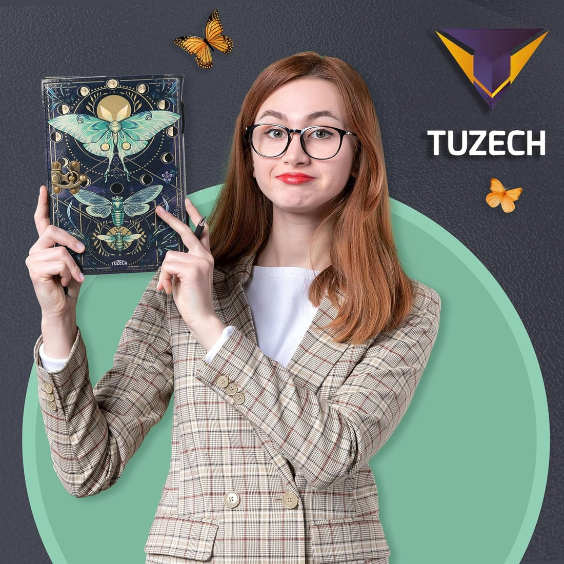 TUZECH Book of Spells Leather Bound Journal Deckle Edge Paper Grimoire Printed Diary Third Eye Notebook Spiral Gothic Notebook Antique Vintage Book for Men and Women
