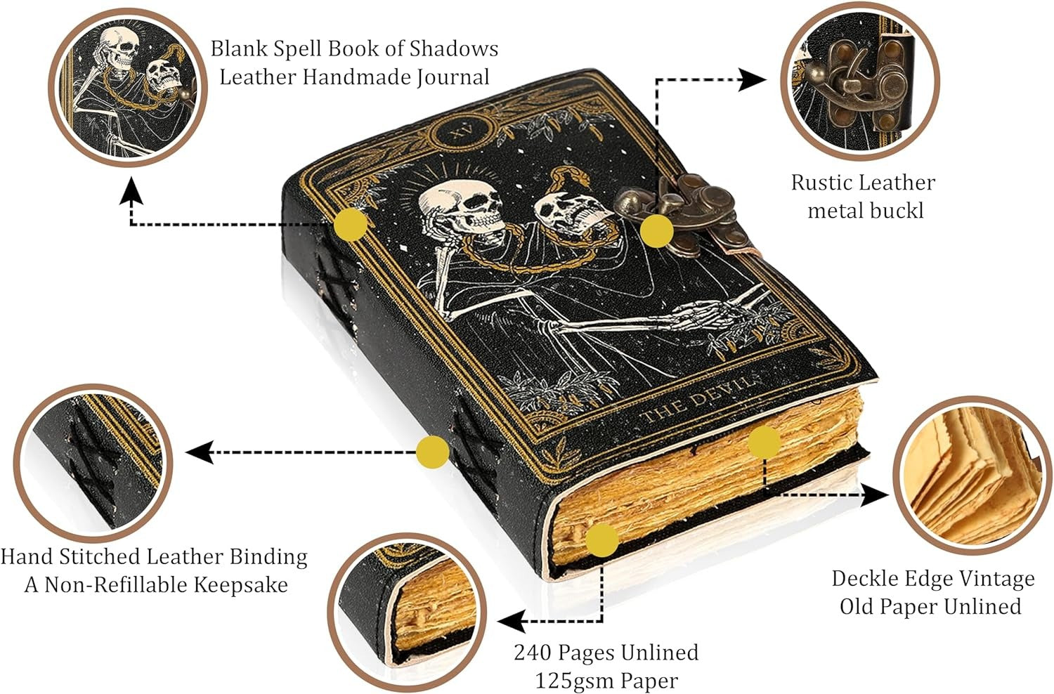 TUZECH Book of Spells Leather Bound Journal Deckle Edge Paper Grimoire Printed Diary Third Eye Notebook Spiral Gothic Notebook Antique Vintage Book for Men and Women