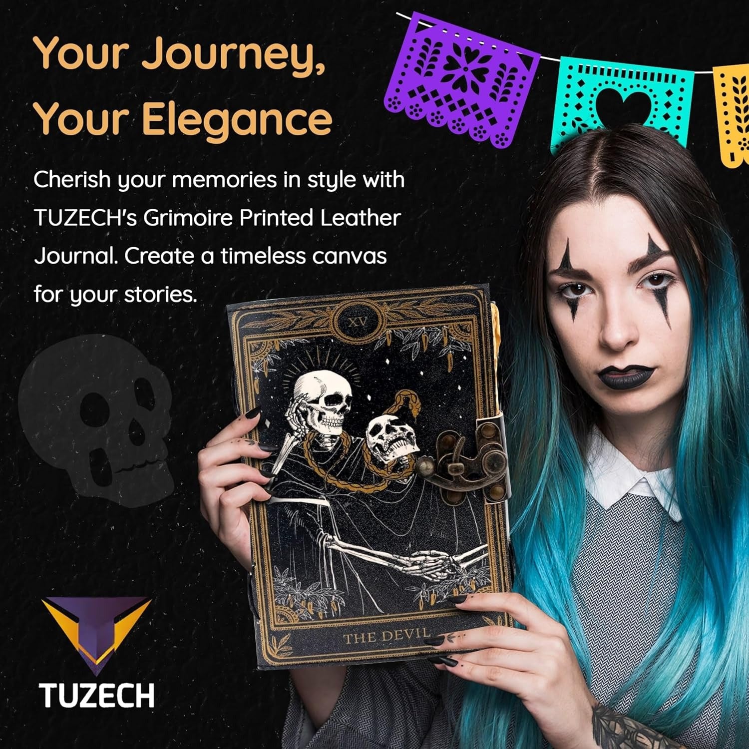 TUZECH Book of Spells Leather Bound Journal Deckle Edge Paper Grimoire Printed Diary Third Eye Notebook Spiral Gothic Notebook Antique Vintage Book for Men and Women