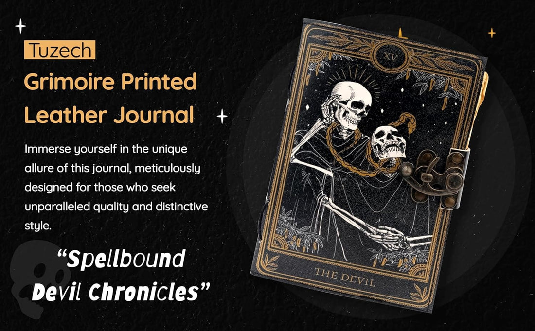 TUZECH Book of Spells Leather Bound Journal Deckle Edge Paper Grimoire Printed Diary Third Eye Notebook Spiral Gothic Notebook Antique Vintage Book for Men and Women