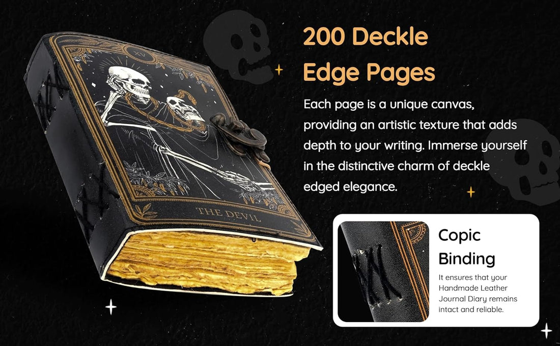 TUZECH Book of Spells Leather Bound Journal Deckle Edge Paper Grimoire Printed Diary Third Eye Notebook Spiral Gothic Notebook Antique Vintage Book for Men and Women