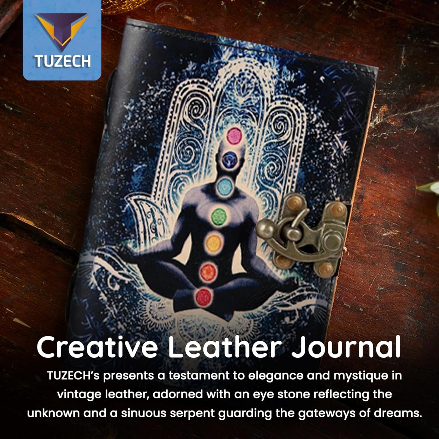 TUZECH Book of Spells Leather Bound Journal Deckle Edge Paper Grimoire Printed Diary Third Eye Notebook Spiral Gothic Notebook Antique Vintage Book for Men and Women