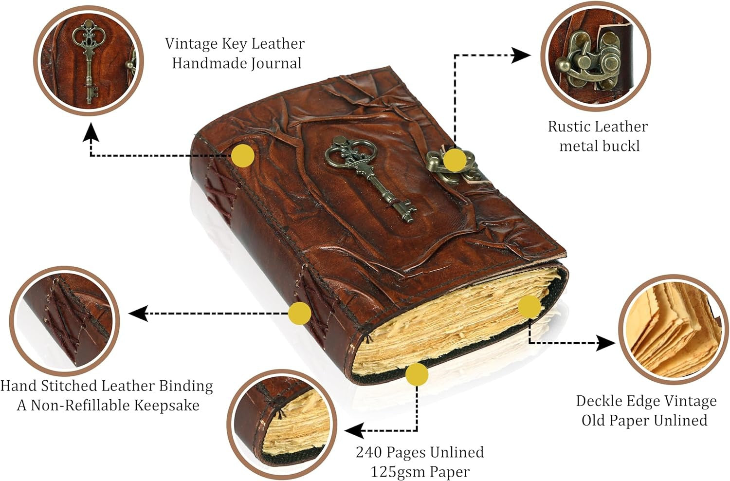 TUZECH Book of Spells Leather Bound Journal Deckle Edge Paper Grimoire Printed Diary Third Eye Notebook Spiral Gothic Notebook Antique Vintage Book for Men and Women