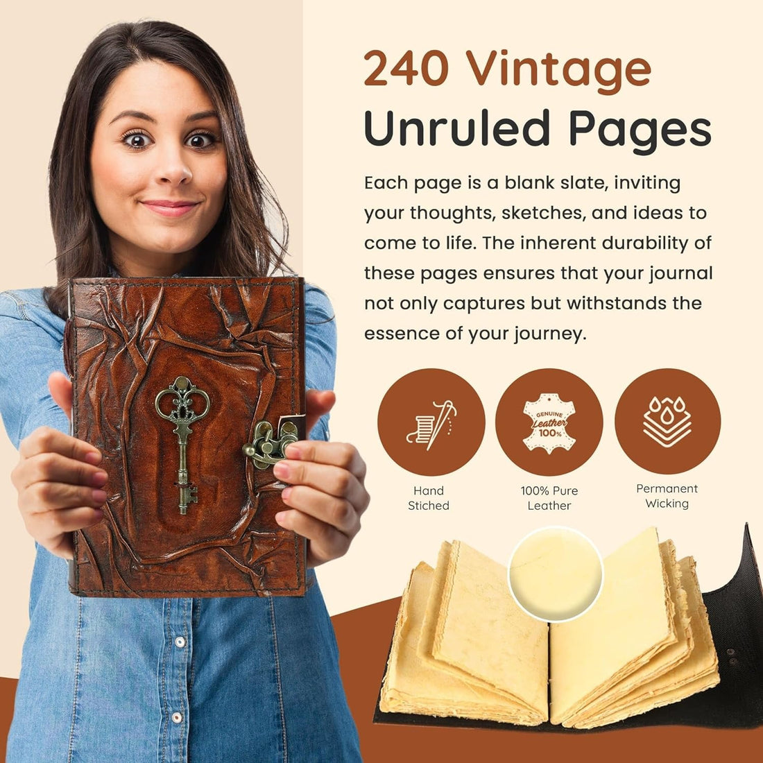 TUZECH Book of Spells Leather Bound Journal Deckle Edge Paper Grimoire Printed Diary Third Eye Notebook Spiral Gothic Notebook Antique Vintage Book for Men and Women