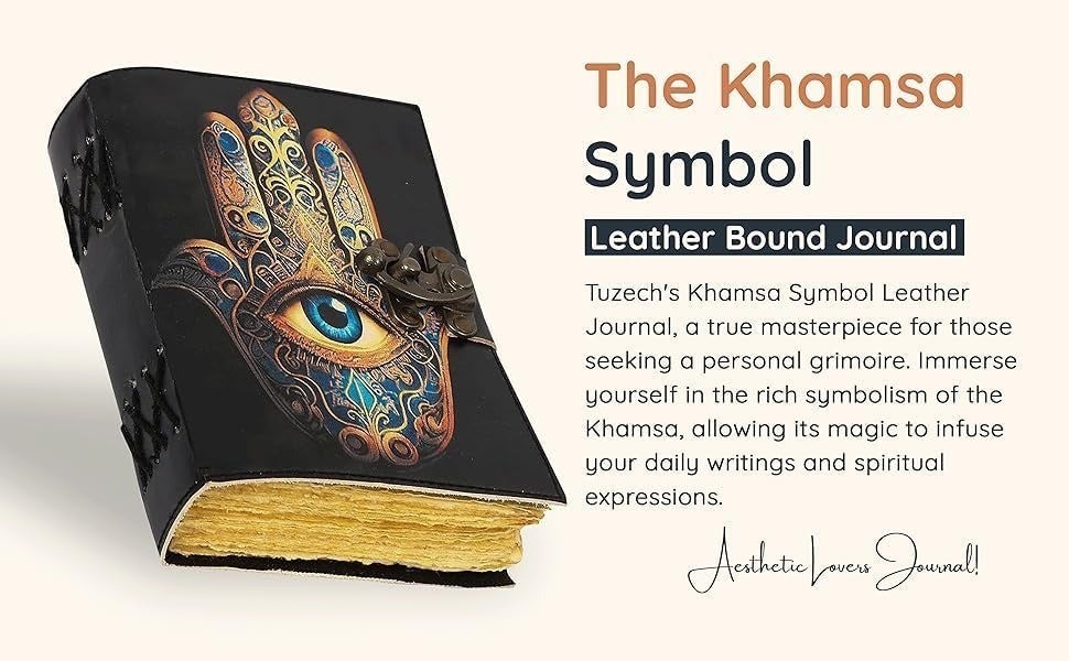 TUZECH Book of Spells Leather Bound Journal Deckle Edge Paper Grimoire Printed Diary Third Eye Notebook Spiral Gothic Notebook Antique Vintage Book for Men and Women