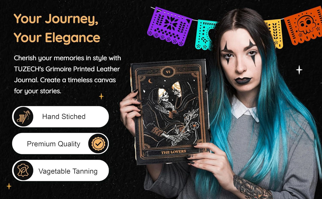 TUZECH Book of Spells Leather Bound Journal Deckle Edge Paper Grimoire Printed Diary Third Eye Notebook Spiral Gothic Notebook Antique Vintage Book for Men and Women