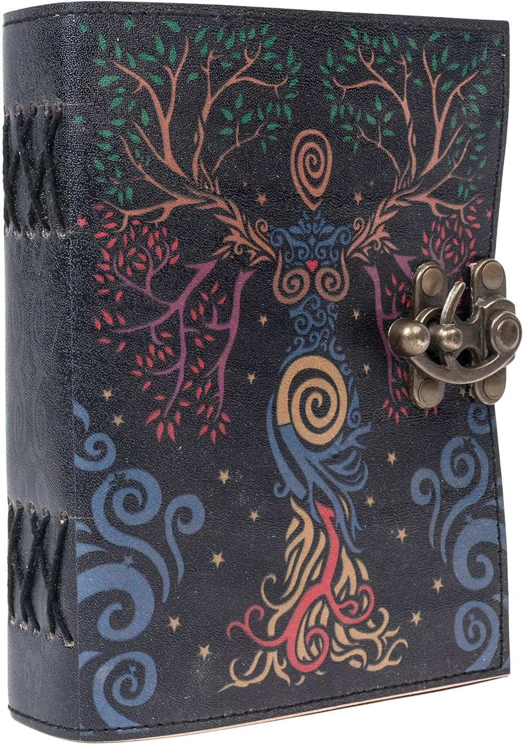 TUZECH Book of Spells Leather Bound Journal Deckle Edge Paper Grimoire Printed Diary Third Eye Notebook Spiral Gothic Notebook Antique Vintage Book for Men and Women