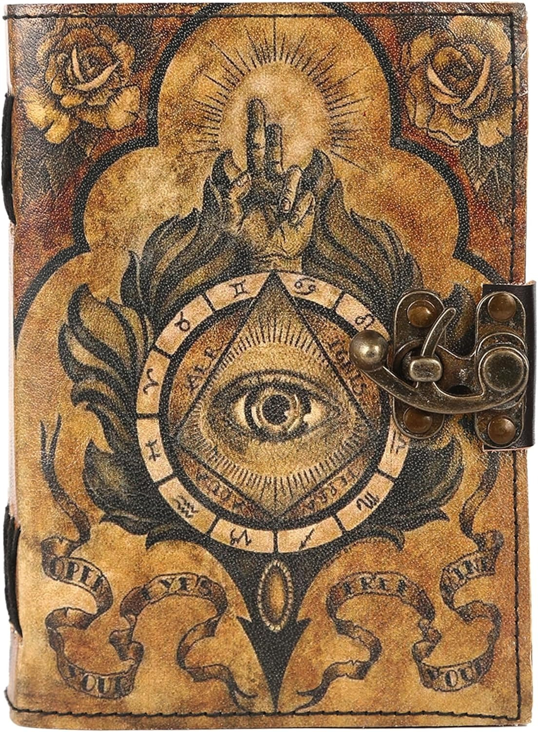 TUZECH Book of Spells Leather Bound Journal Deckle Edge Paper Grimoire Printed Diary Third Eye Notebook Spiral Gothic Notebook Antique Vintage Book for Men and Women
