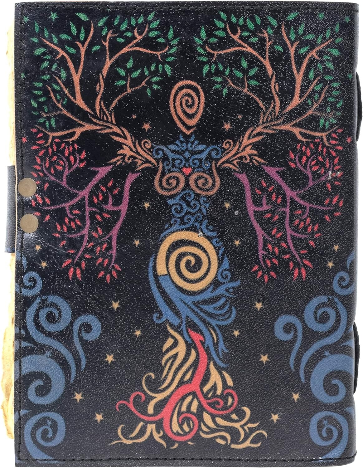 TUZECH Book of Spells Leather Bound Journal Deckle Edge Paper Grimoire Printed Diary Third Eye Notebook Spiral Gothic Notebook Antique Vintage Book for Men and Women
