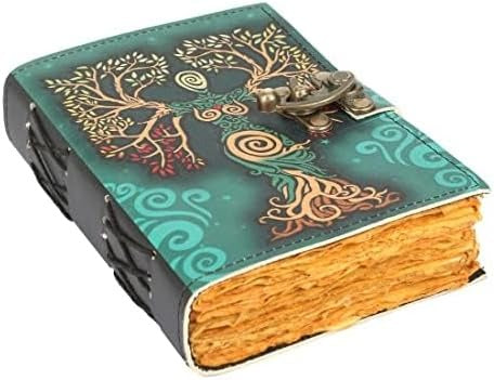 TUZECH Book of Spells Leather Bound Journal Deckle Edge Paper Grimoire Printed Diary Third Eye Notebook Spiral Gothic Notebook Antique Vintage Book for Men and Women