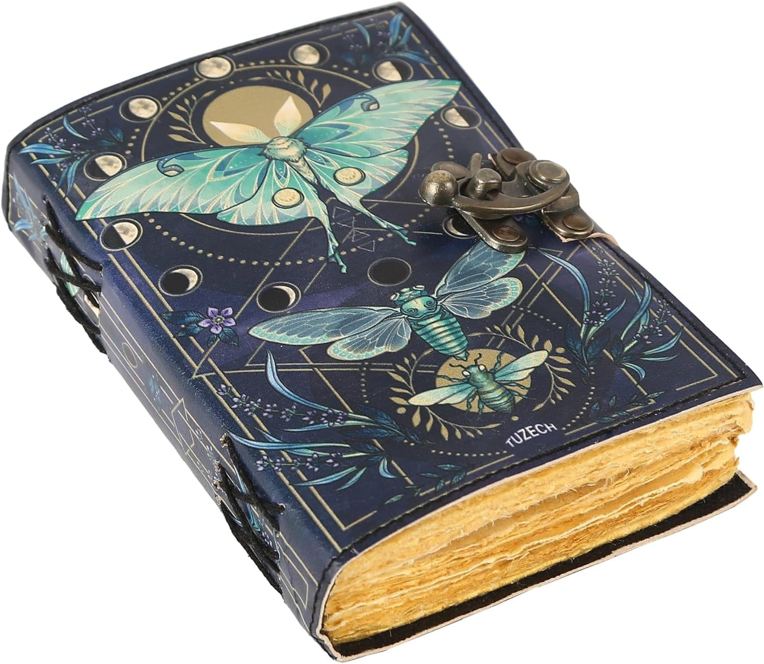 TUZECH Book of Spells Leather Bound Journal Deckle Edge Paper Grimoire Printed Diary Third Eye Notebook Spiral Gothic Notebook Antique Vintage Book for Men and Women