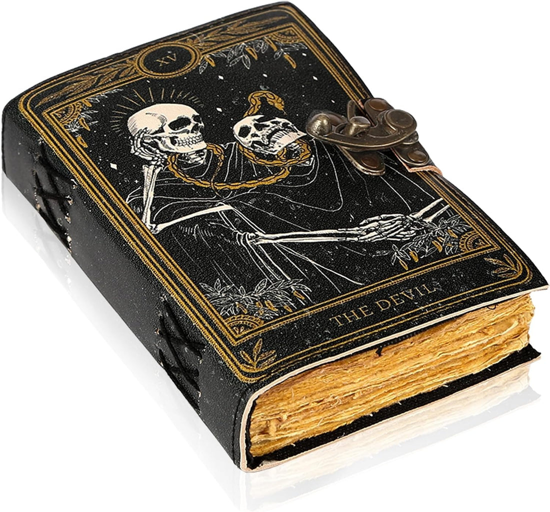 TUZECH Book of Spells Leather Bound Journal Deckle Edge Paper Grimoire Printed Diary Third Eye Notebook Spiral Gothic Notebook Antique Vintage Book for Men and Women