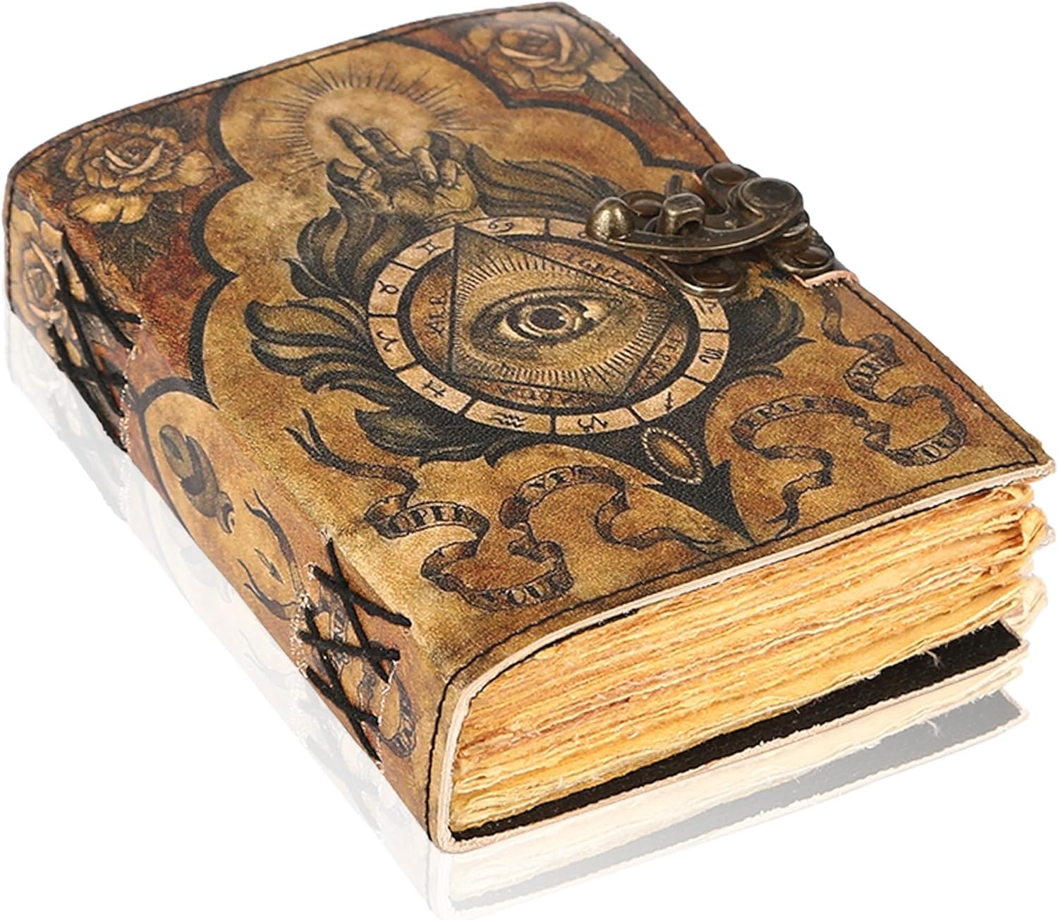 TUZECH Book of Spells Leather Bound Journal Deckle Edge Paper Grimoire Printed Diary Third Eye Notebook Spiral Gothic Notebook Antique Vintage Book for Men and Women