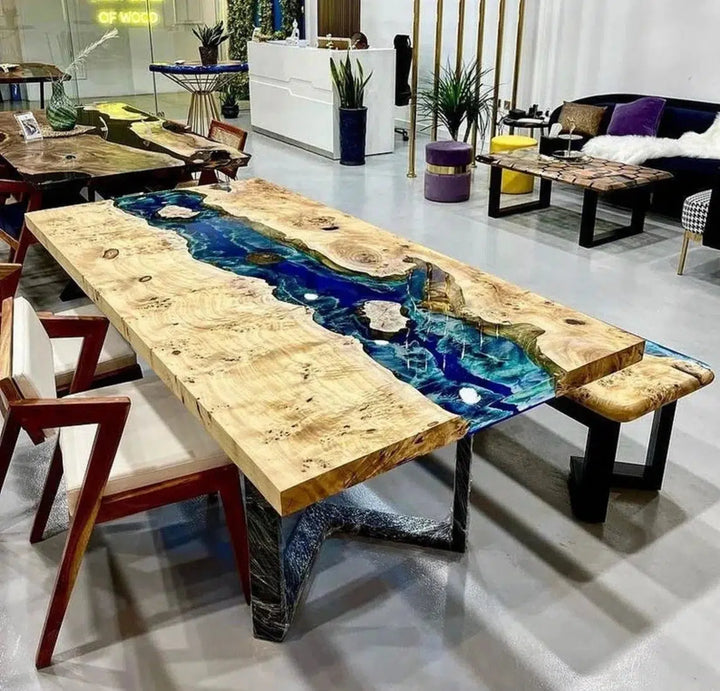 Personalized LARGE EPOXY TABLE, Resin Dining Table For 2 , 4 , 6, 8 River Dining Table Top, Wood Epoxy Coffee Table Top, Living Room Table-Tuzech store