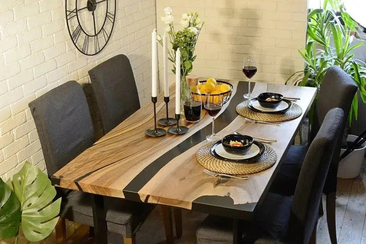 Personalized LARGE EPOXY TABLE, Resin Dining Table For 2 , 4 , 6, 8 River Dining Table Top, Wood Epoxy Coffee Table Top, Living Room Table-Tuzech store