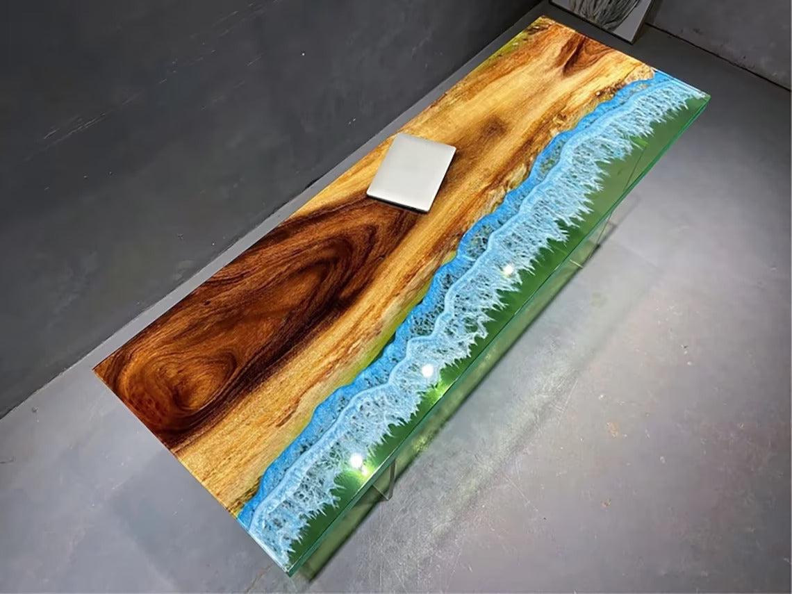 Personalized LARGE EPOXY TABLE, Resin Dining Table For 2 , 4 , 6, 8 River Dining Table Top, Wood Epoxy Coffee Table Top, Living Room Table-Tuzech store