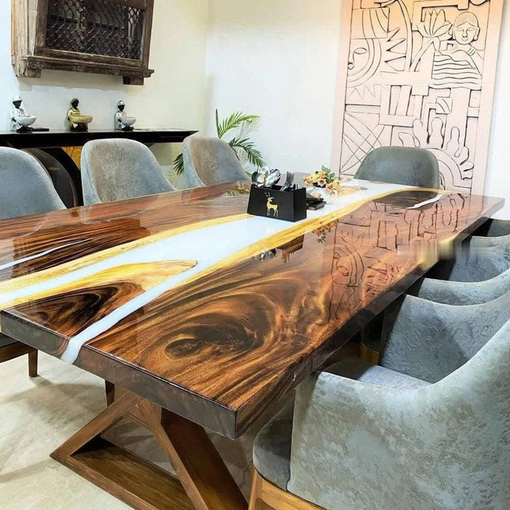 Personalized LARGE EPOXY TABLE, Resin Dining Table For 2 , 4 , 6, 8 River Dining Table Top, Wood Epoxy Coffee Table Top, Living Room Table-Tuzech store