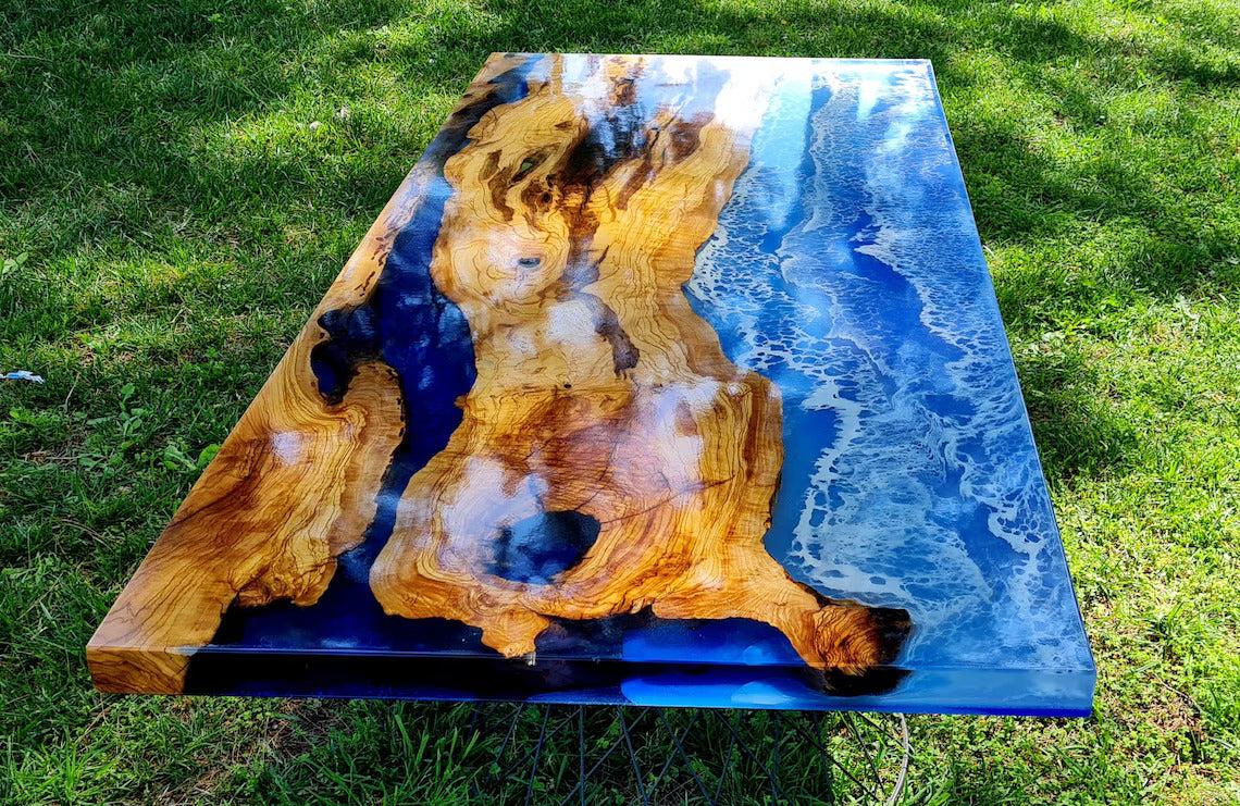 Personalized LARGE EPOXY TABLE, Resin Dining Table For 2 , 4 , 6, 8 River Dining Table Top, Wood Epoxy Coffee Table Top, Living Room Table-Tuzech store