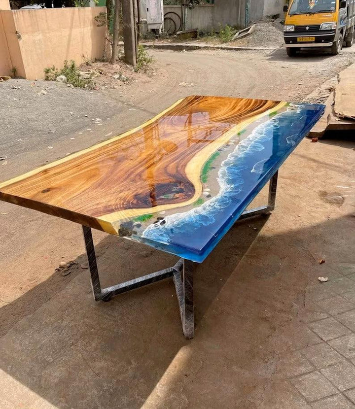 Personalized LARGE EPOXY TABLE, Resin Dining Table For 2 , 4 , 6, 8 River Dining Table Top, Wood Epoxy Coffee Table Top, Living Room Table-Tuzech store
