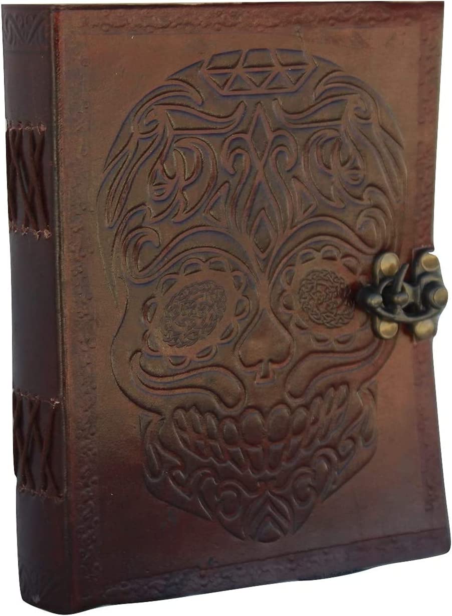 Leather Journal Diary Skull Vintage Antique Handmade Notebook Sketchpad Notepad Gift for Men Women 7X5 Inches Brown-Tuzech store