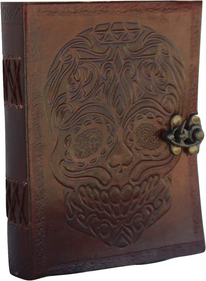 Leather Journal Diary Skull Vintage Antique Handmade Notebook Sketchpad Notepad Gift for Men Women 7X5 Inches Brown-Tuzech store