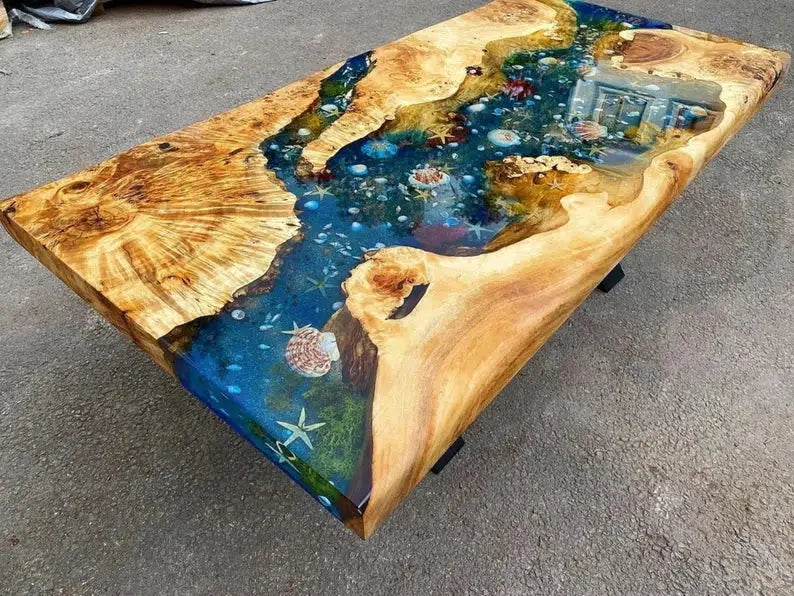 Personalized LARGE EPOXY TABLE, Resin Dining Table For 2 , 4 , 6, 8 River Dining Table Top, Wood Epoxy Coffee Table Top, Living Room Table-Tuzech store