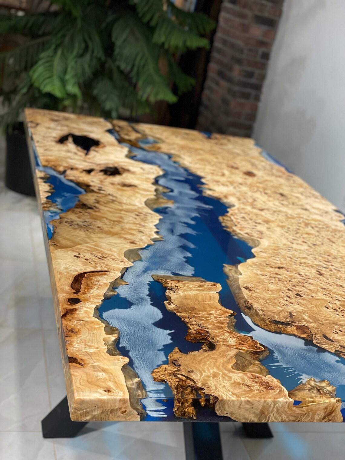 Personalized LARGE EPOXY TABLE, Resin Dining Table For 2 , 4 , 6, 8 River Dining Table Top, Wood Epoxy Coffee Table Top, Living Room Table-Tuzech store