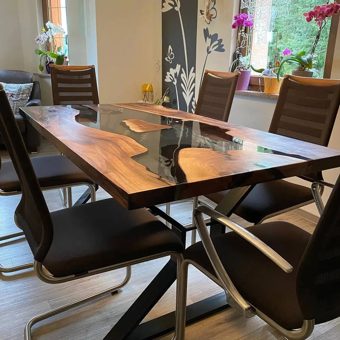 Personalized LARGE EPOXY TABLE, Resin Dining Table For 2 , 4 , 6, 8 River Dining Table Top, Wood Epoxy Coffee Table Top, Living Room Table-Tuzech store