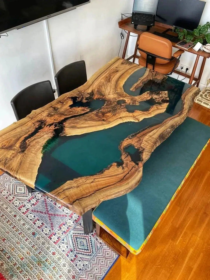 Personalized LARGE EPOXY TABLE, Resin Dining Table For 2 , 4 , 6, 8 River Dining Table Top, Wood Epoxy Coffee Table Top, Living Room Table-Tuzech store
