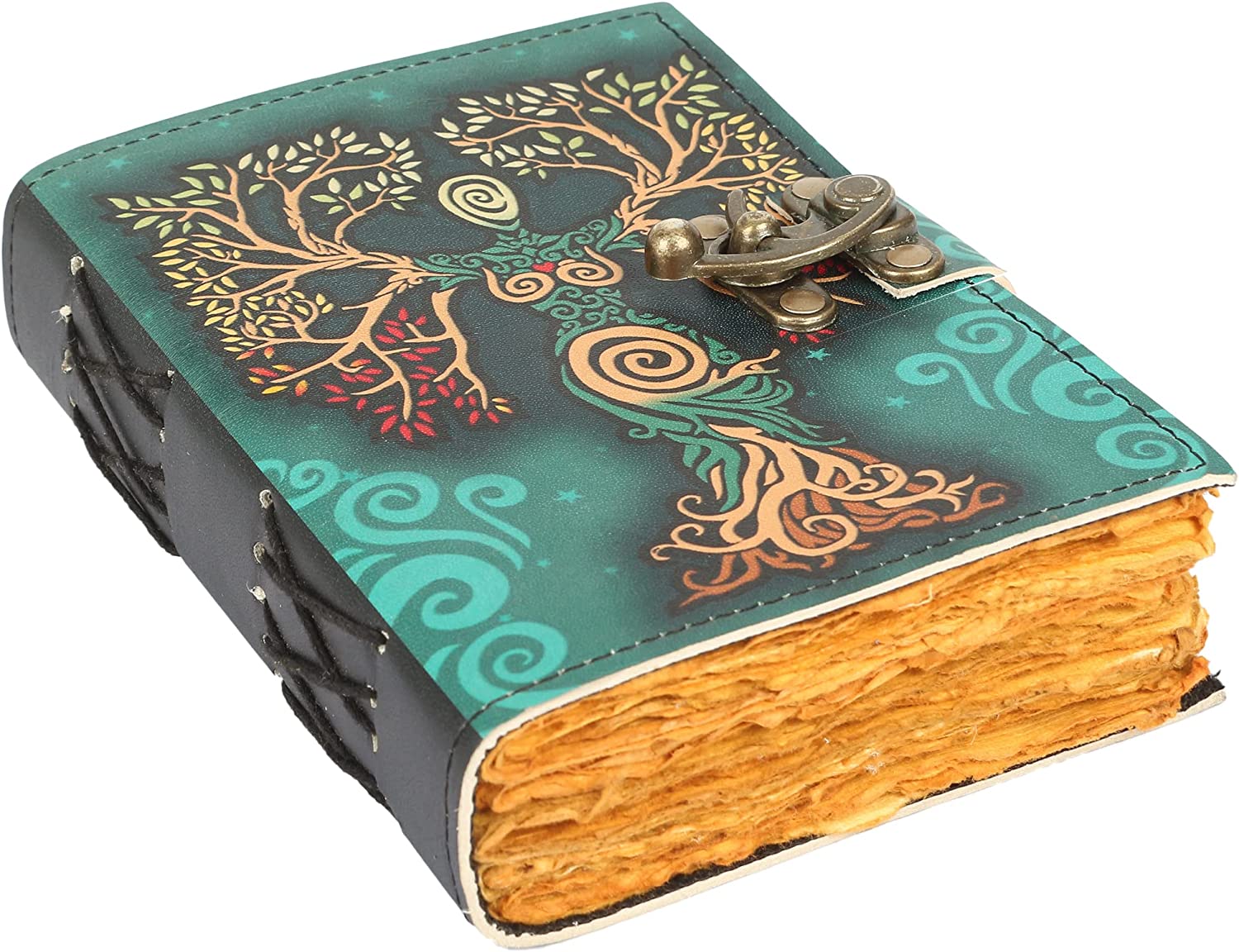 Tuzech Blank Spell Book Of Shadows Journal With Lock Clasp Prop Vintage Handmade Leather Diary For Women Men Gift Embossed Prayer Pagan Antique Witchcraft Wiccan Notebook Daily 7 Inches-Tuzech store