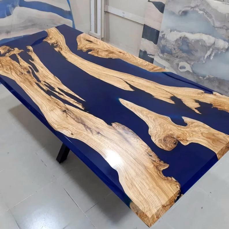 Personalized LARGE EPOXY TABLE, Resin Dining Table For 2 , 4 , 6, 8 River Dining Table Top, Wood Epoxy Coffee Table Top, Living Room Table-Tuzech store