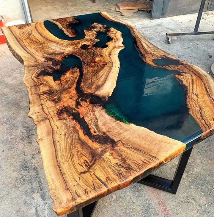 Personalized LARGE EPOXY TABLE, Resin Dining Table For 2 , 4 , 6, 8 River Dining Table Top, Wood Epoxy Coffee Table Top, Living Room Table-Tuzech store