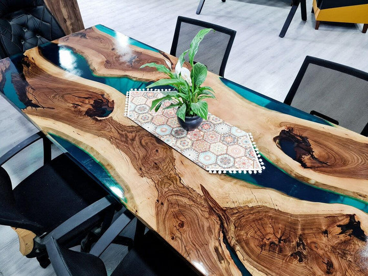 Personalized LARGE EPOXY TABLE, Resin Dining Table For 2 , 4 , 6, 8 River Dining Table Top, Wood Epoxy Coffee Table Top, Living Room Table-Tuzech store