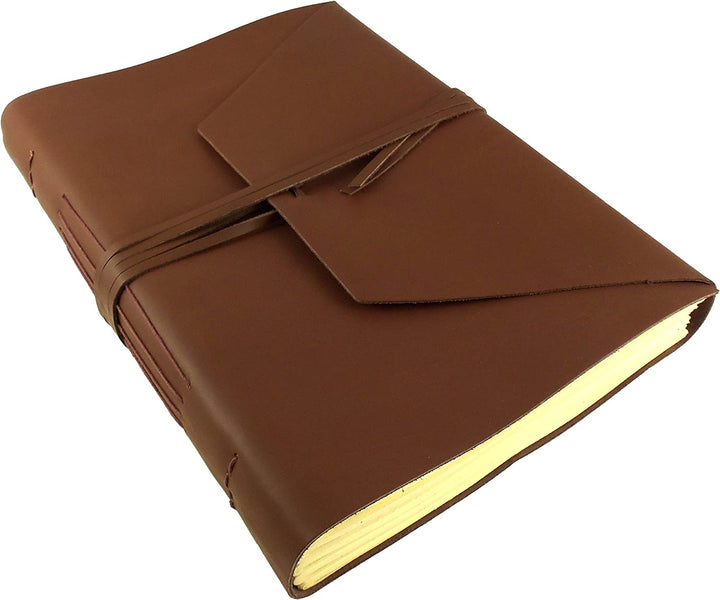 Large Genuine Leather Expedition Journal / Sketchbook - 380 Pages - 9" x 12" - Vintage Style - Rich Dark Brown-Tuzech store