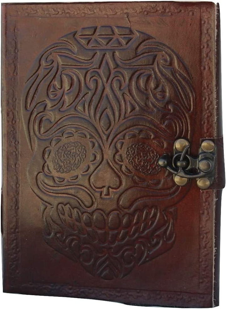 Leather Journal Diary Skull Vintage Antique Handmade Notebook Sketchpad Notepad Gift for Men Women 7X5 Inches Brown-Tuzech store