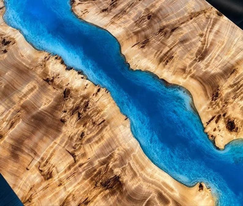 Personalized LARGE EPOXY TABLE, Resin Dining Table For 2 , 4 , 6, 8 River Dining Table Top, Wood Epoxy Coffee Table Top, Living Room Table-Tuzech store