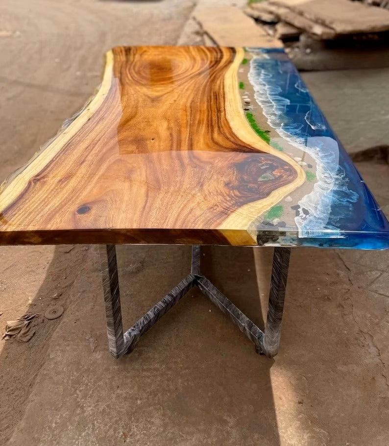Personalized LARGE EPOXY TABLE, Resin Dining Table For 2 , 4 , 6, 8 River Dining Table Top, Wood Epoxy Coffee Table Top, Living Room Table-Tuzech store